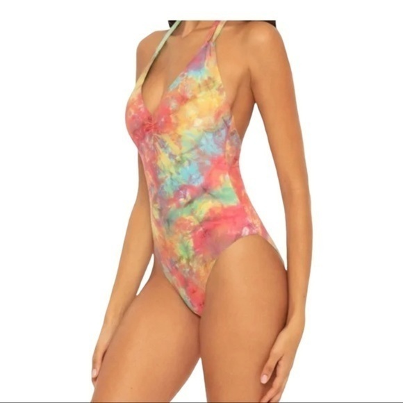 Soluna Swim Tie Dye Reversible Plunge Halter One Piece Swimsuit NWOT size L - Picture 1 of 10